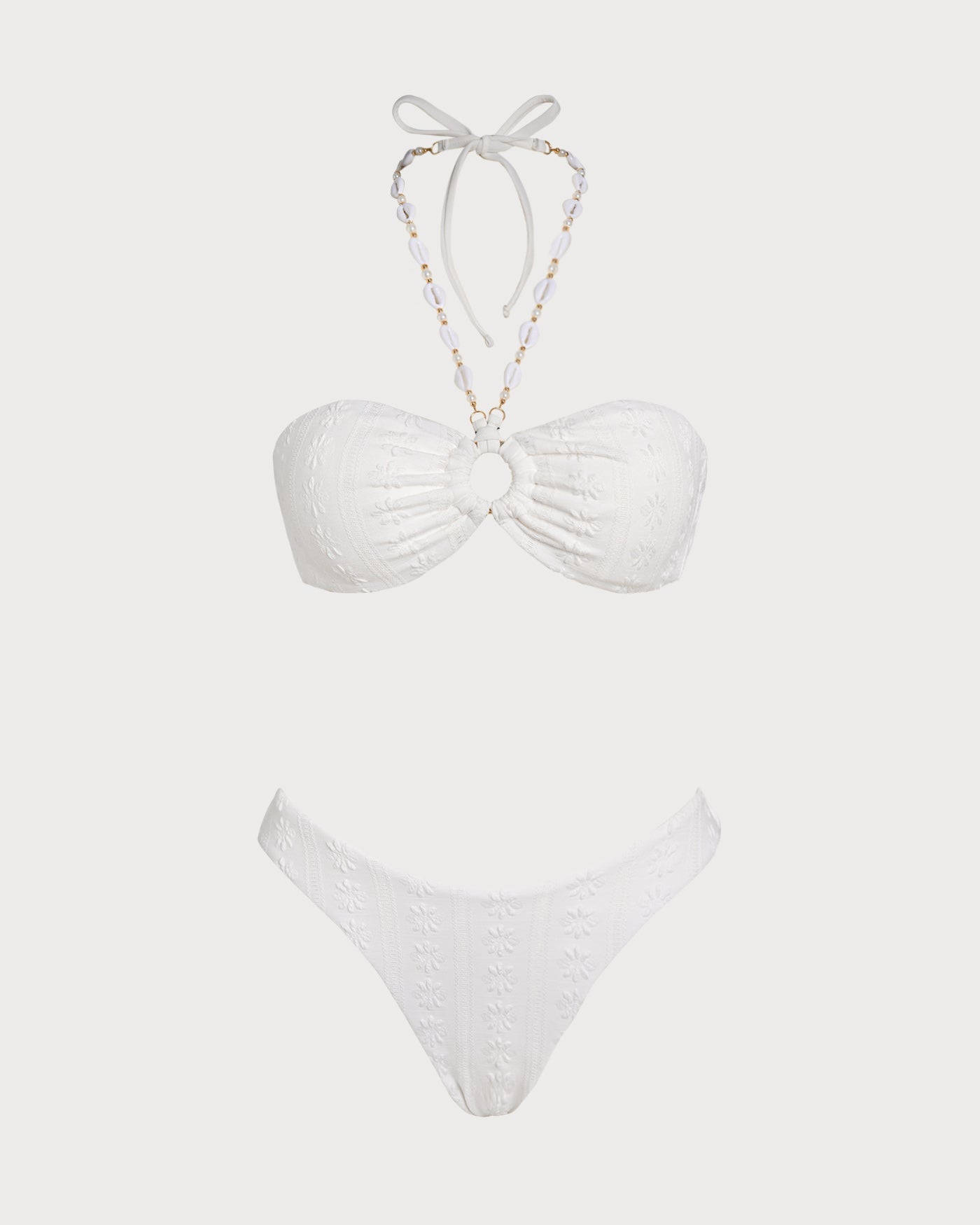 Jacquard-bandeau-bikinit halterneckillä, valkoinen