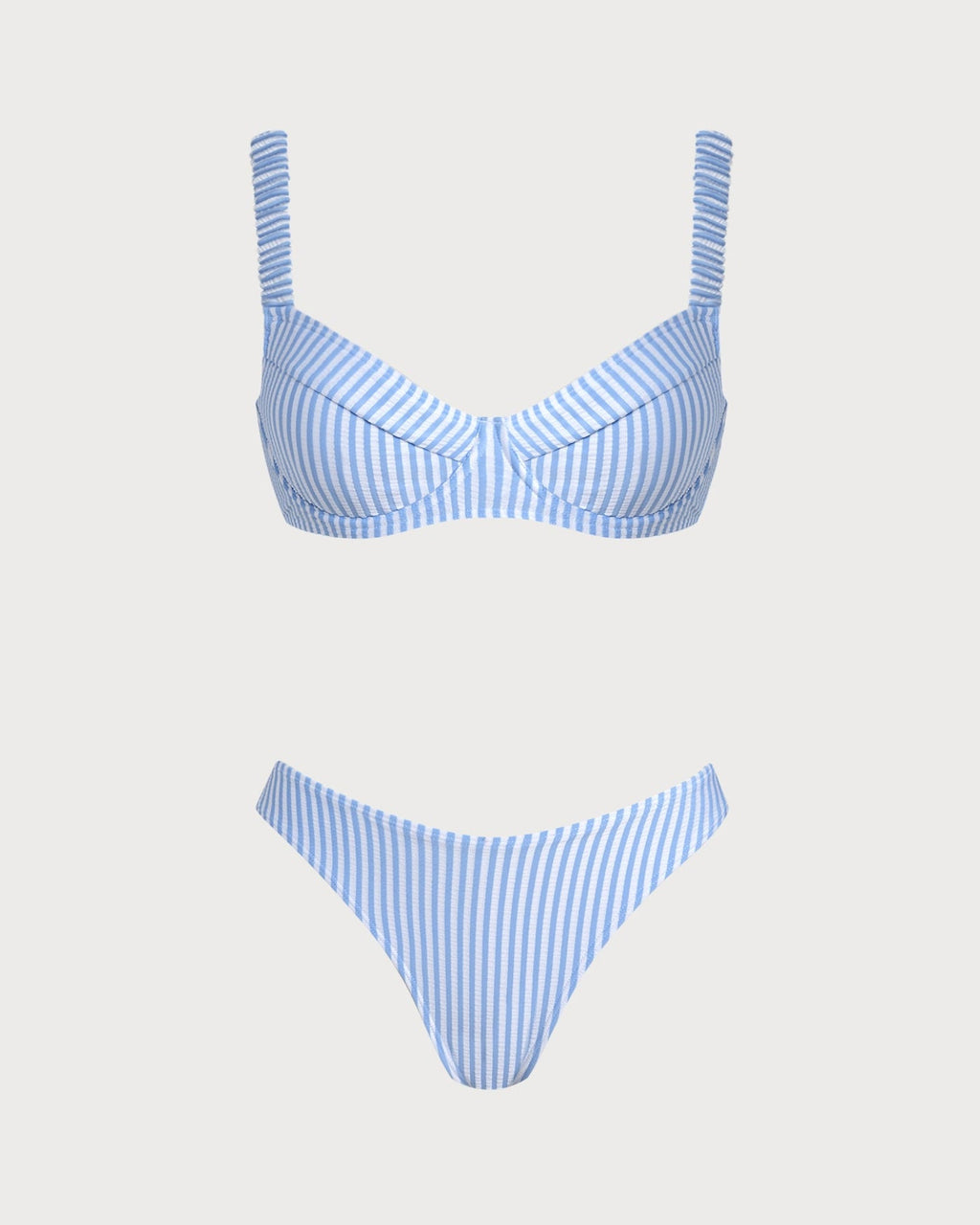 Raidalliset bikinit neliökaula-aukolla, sininen