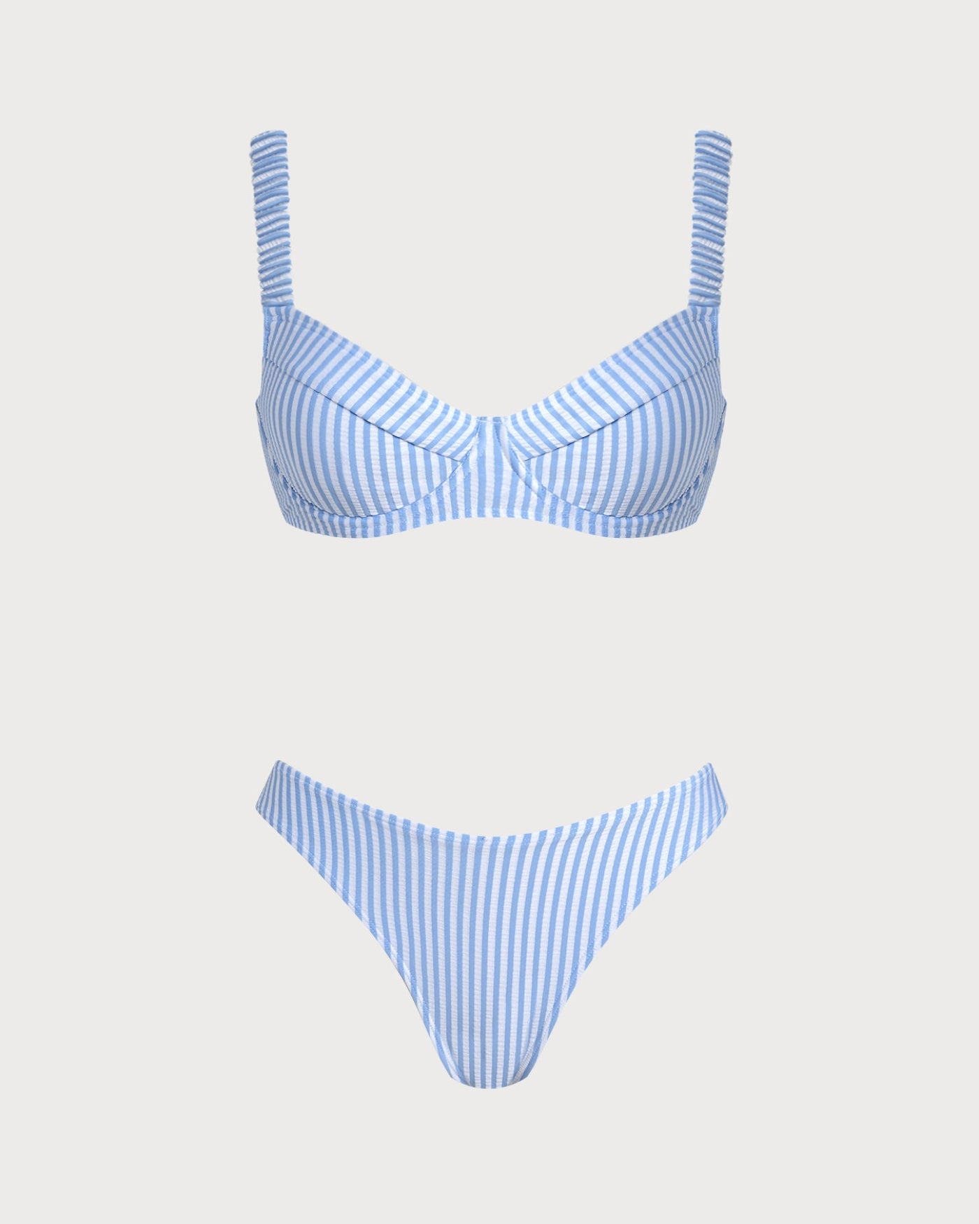 Raidalliset bikinit neliökaula-aukolla, sininen
